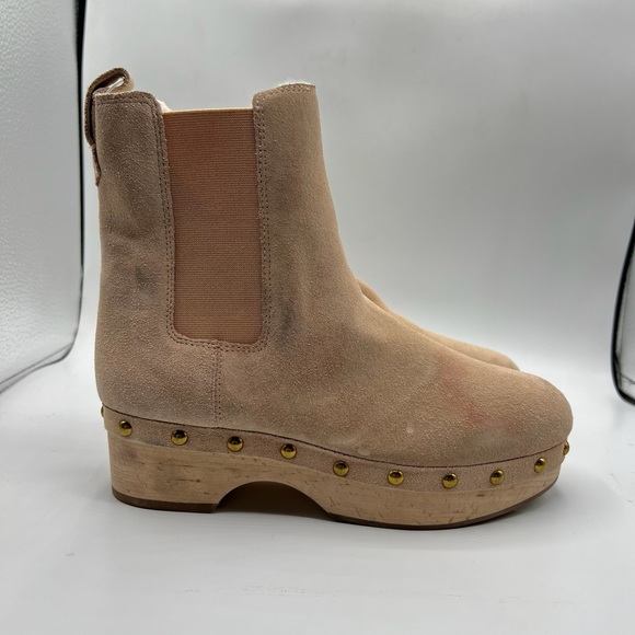 Jcrew Sz 7 Faux Fur Lined Clog Beige Suede Ankle Boots - Picture 6 of 12
